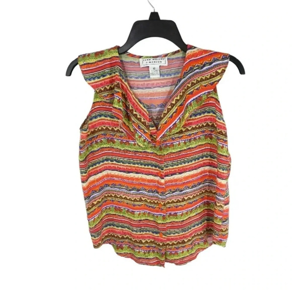 {Fenn Wright & Manson} Silk Ruffled Button Down Sleeveless Blouse - Picture 2 of 10